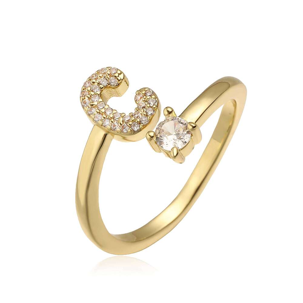 HECHENG Simple Opening Adjustable Neutral Ring Women's Couple Initial A-Z Capital Letter Jewelry 1 piece H260312