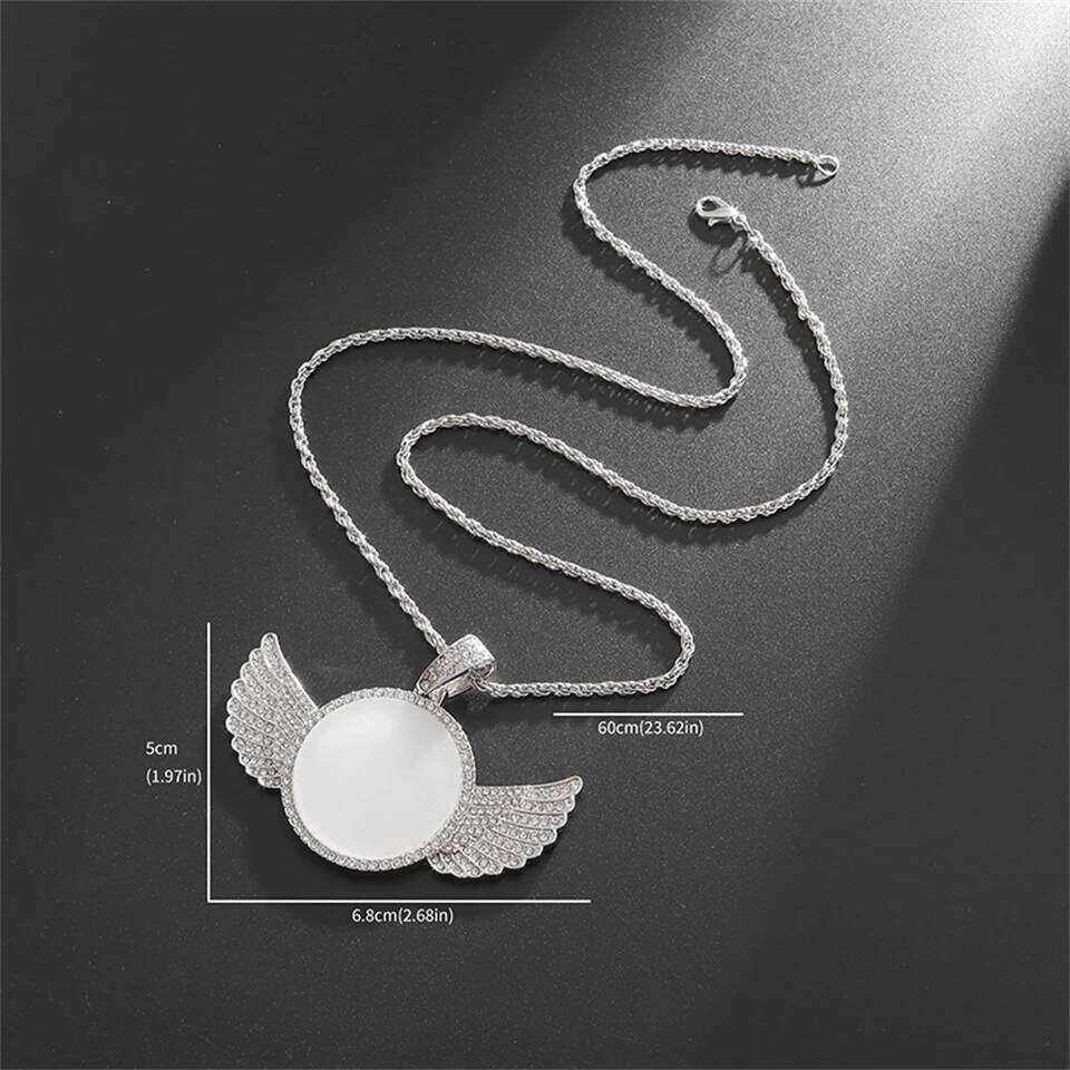 Fashion Hip-hop Wings Pendant Personalized Stickers Solid Photo Frame Zircon Necklace Couple Holiday Gift Jewelry H260312