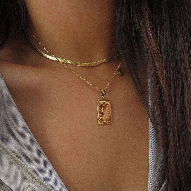 Stainless Steel Geometric Pendant Horoscope 12 Constellations Necklace Women Zodiac Sign Necklaces Collar Gift for Her H260312