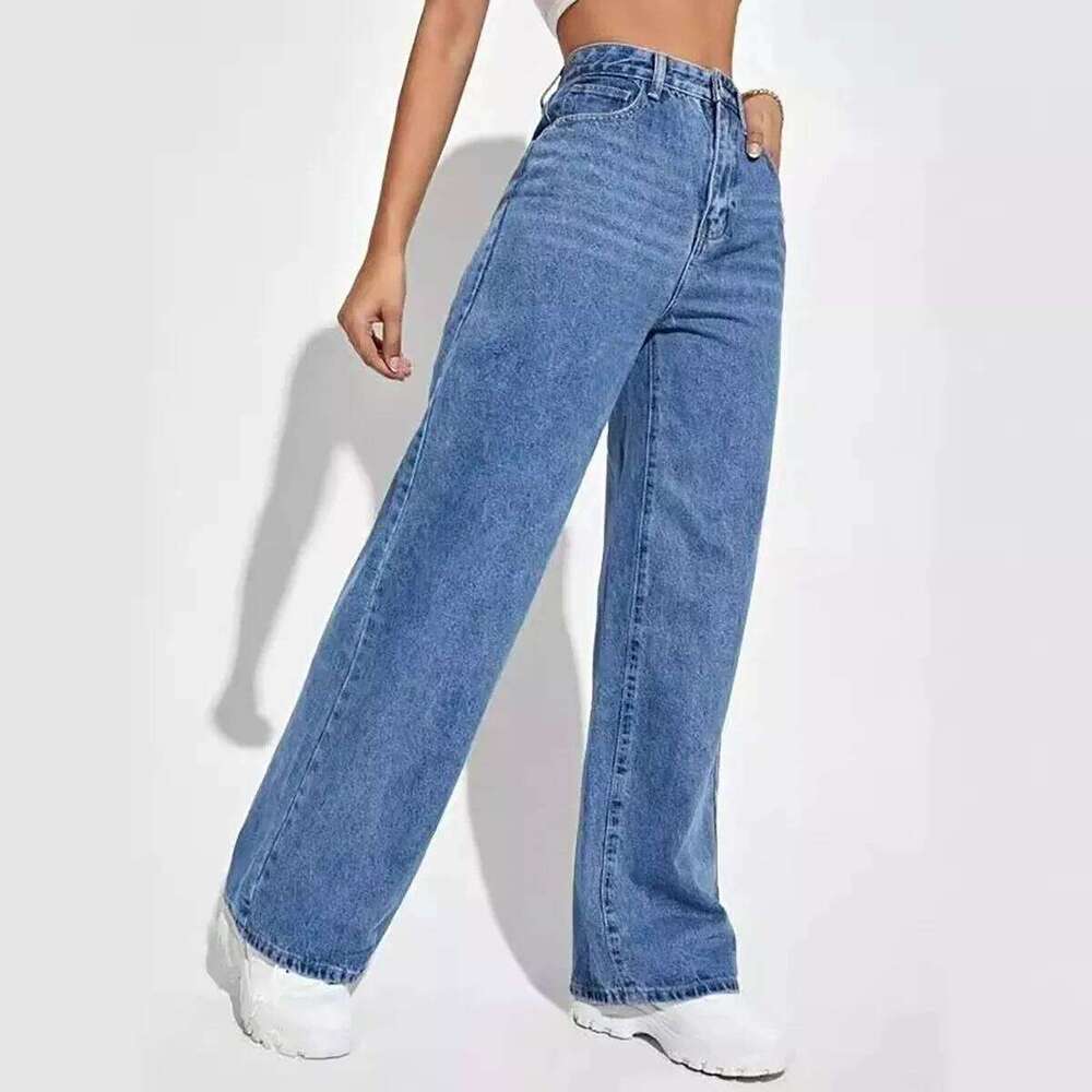 Fashion retro blue jeans women y2k street baggy straight High waisted all-in-one slim pants Z260313