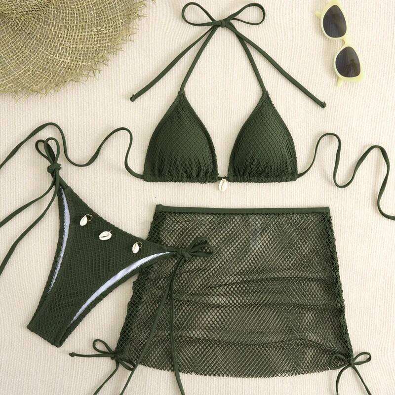 New Sexy Net Bikinis Female Swimsuits Women Three-Piece Swimwear Beach Swim Wear Bathing Suits Brazilian Bikini Set Pool Bather Y260303