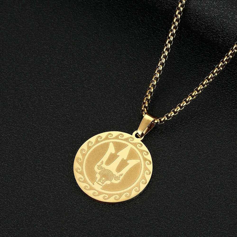 Kinitial Poseidon Unisex Greek God of the Sea, Locket Necklace, Exquisite Trident Talisman necklace H260312