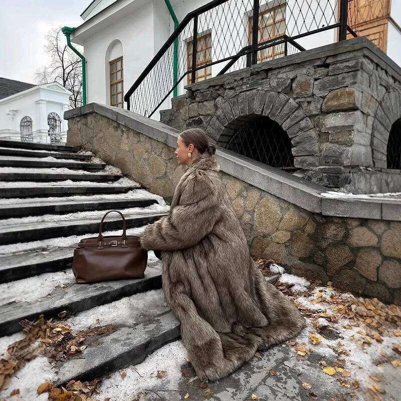 Long Coats Women Faux Fur Streetwear Thick Warm Coat Turn Down Collar Y2k Outerwear Jackets Open Stitch Autumn Winter Spring Z260313