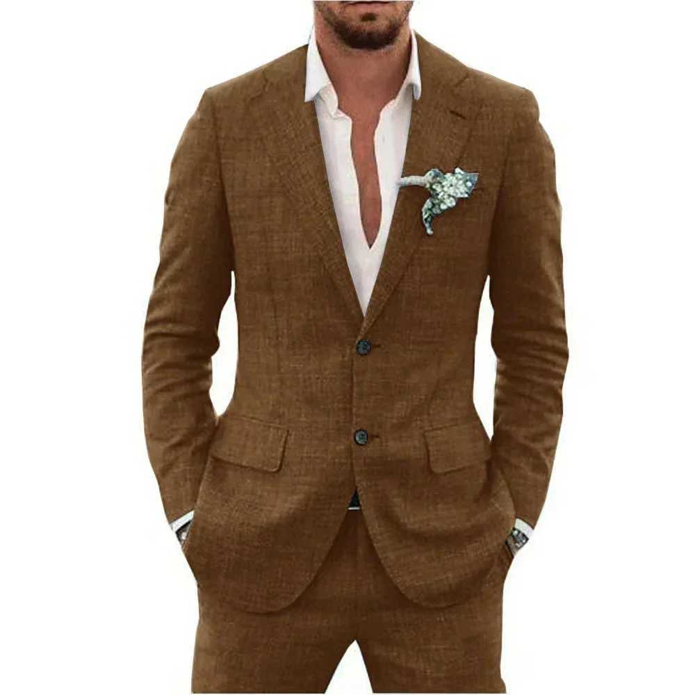 Mens Casual Linen Terno 2-Piece Set Slim Fit Blazer And Pants Summer Beach Wedding Party Dance Groomsmen Smokin Attire M260313