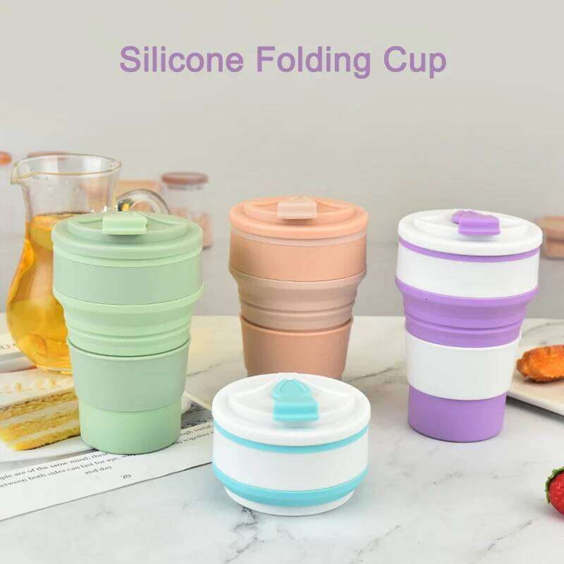 350ML/500ML Silicone Folding Cup Collapsible Mug With Cover Coffee Travel Outdoors Portable Water Drinking Tea Cups Z260314
