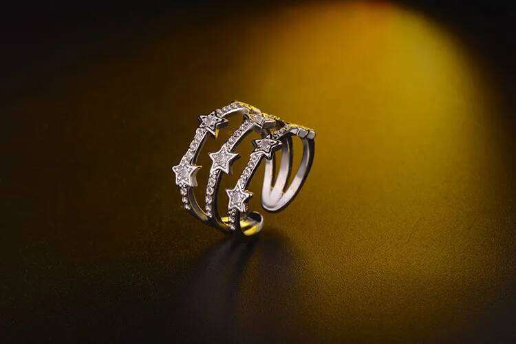 Hot Fashion 925 Sterling Silver Multi-Layer CZ Zirconia Star Adjustable For Women anillos Resizable Rings Bague S-R176 H260312