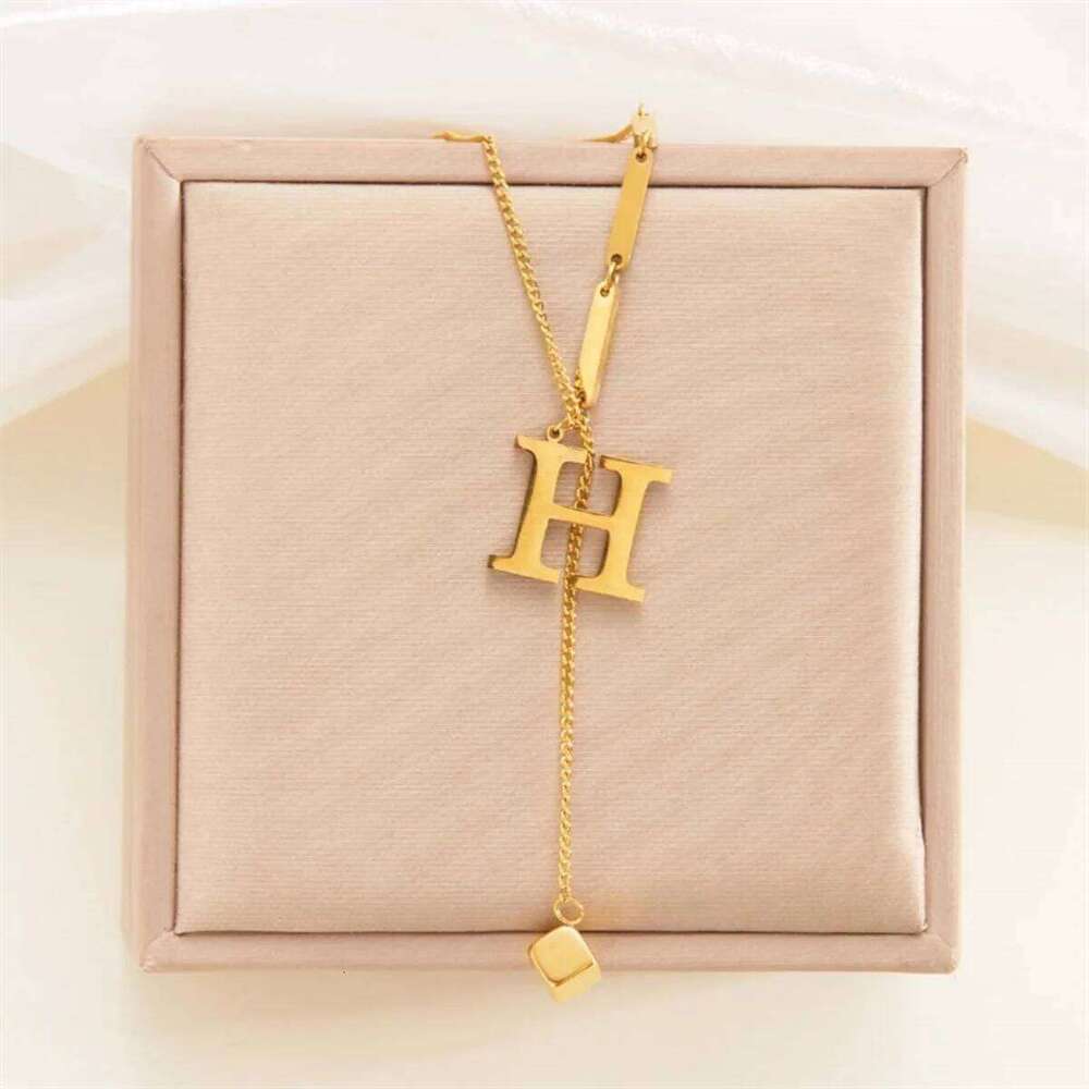Stainless Steel 26 Initial Letters Square Block Tassel Necklace For Women Men Simple A-Z Alphabet Chain Choker Birthday Jewelry H260312