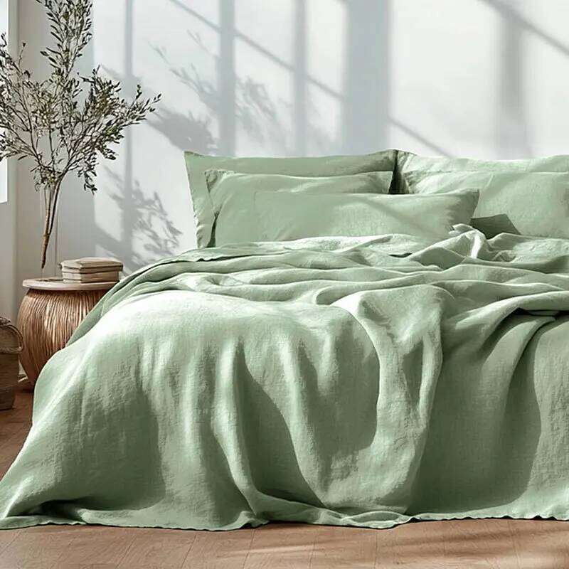 Bed 4 Piece 100% Pure Linen Flat 1 Deep Pocket Fitted Sheet 2 Pillowcases Flax Sheets Bedding Set H260312 - view 6