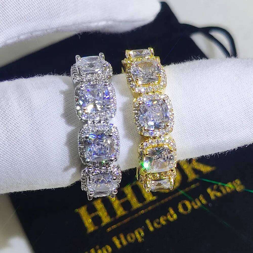 Hip Hop Jewelry Iced Out Cluster Cubic Zirconia Band tennis Ring Wedding Promise Cuban Link Rings H260312
