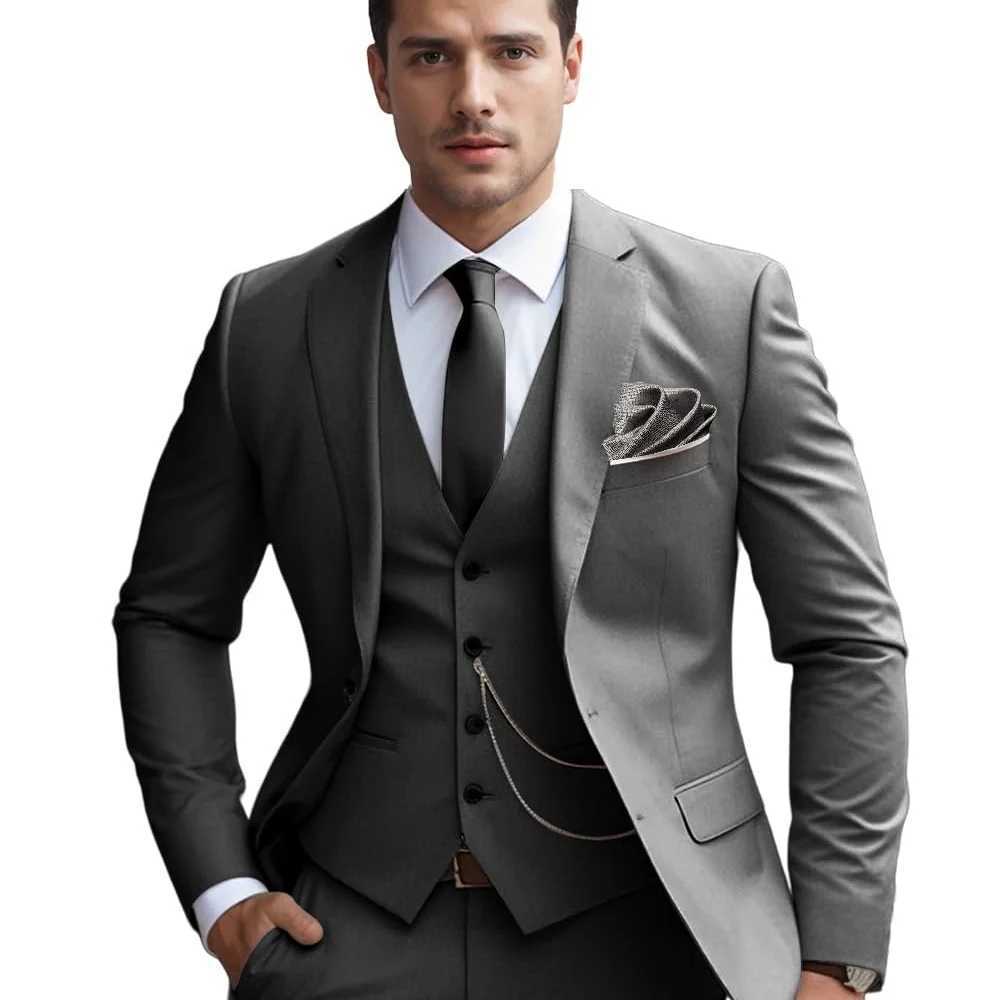 Elegant Solid Slim Fit Mens Suits Fashion Design Groom Wedding Blazer Vest Pants Set for Party Prom Business Boyfriend Wear M260313
