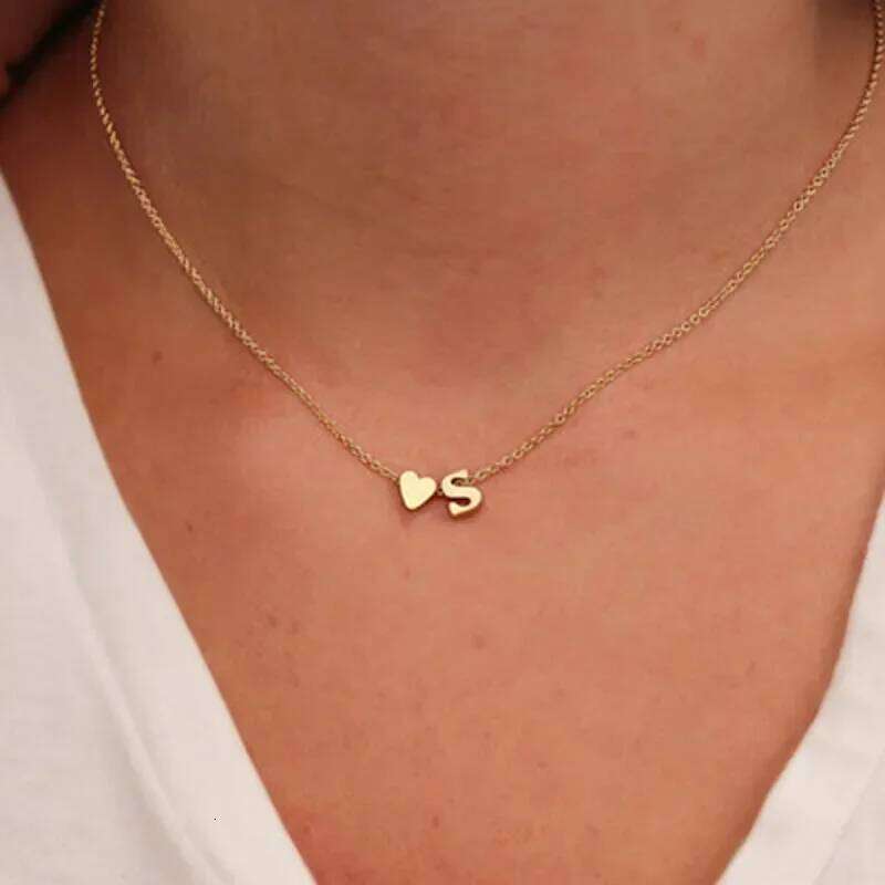 SUMENG Fashion Tiny Heart Dainty Initial Necklace Gold Silver Color Letter Name Choker For Women Pendant Jewelry Gift H260312