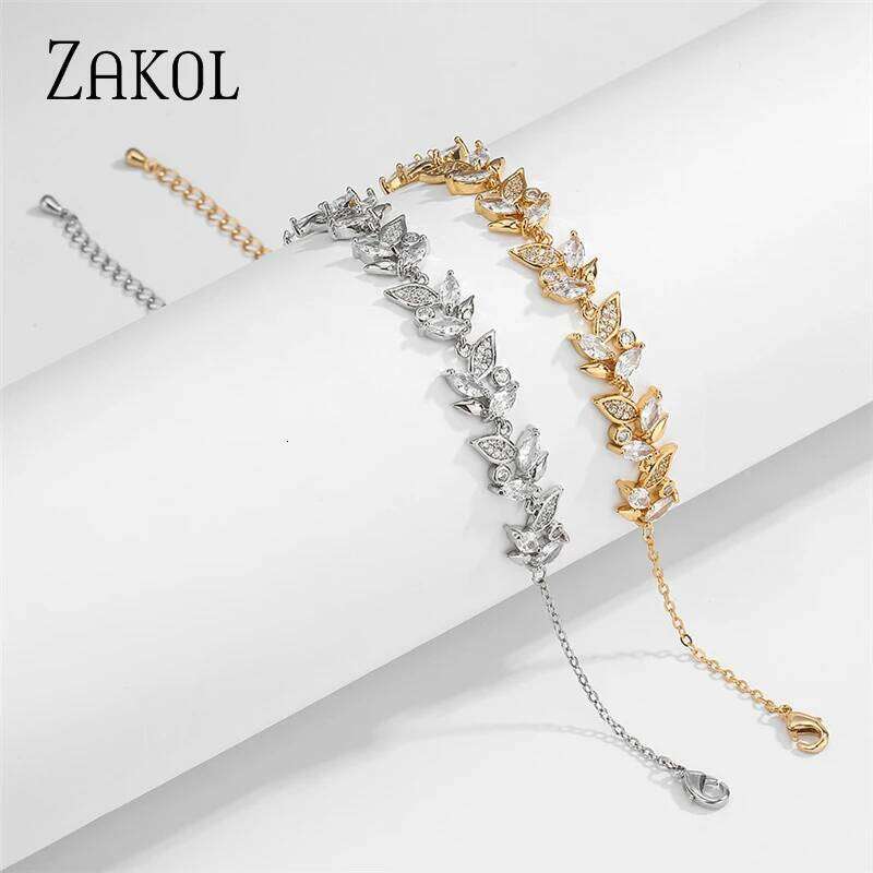 Fashion Marquise Leaf Zircon Charm Bracelets for Women Shiny AAA Cubic Zirconia Gold Color Adjustable Bracelet Wedding Jewelry Z260313
