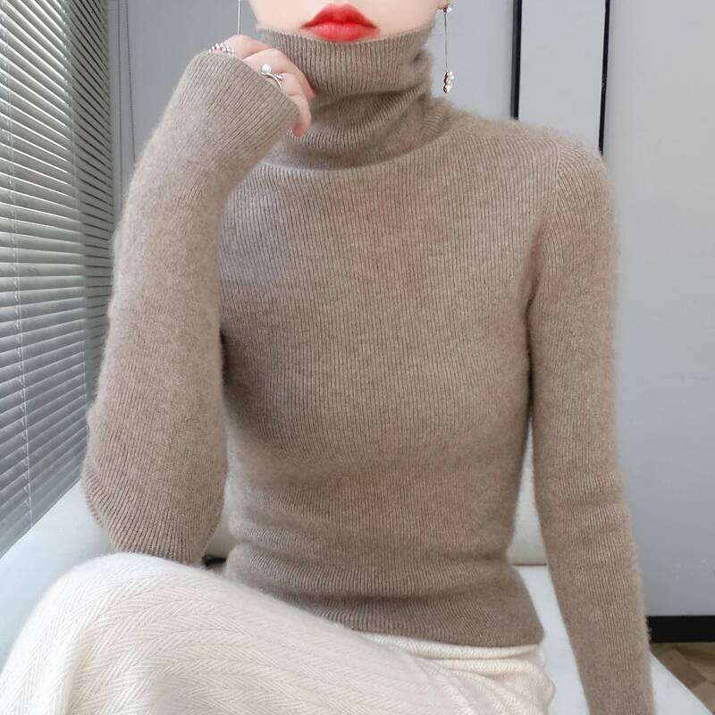 100% Merino Wool Long-sleeved Turtleneck Pullover Autumn Winter Slim Basic Women's Clothes Cashmere Sweater Z260313