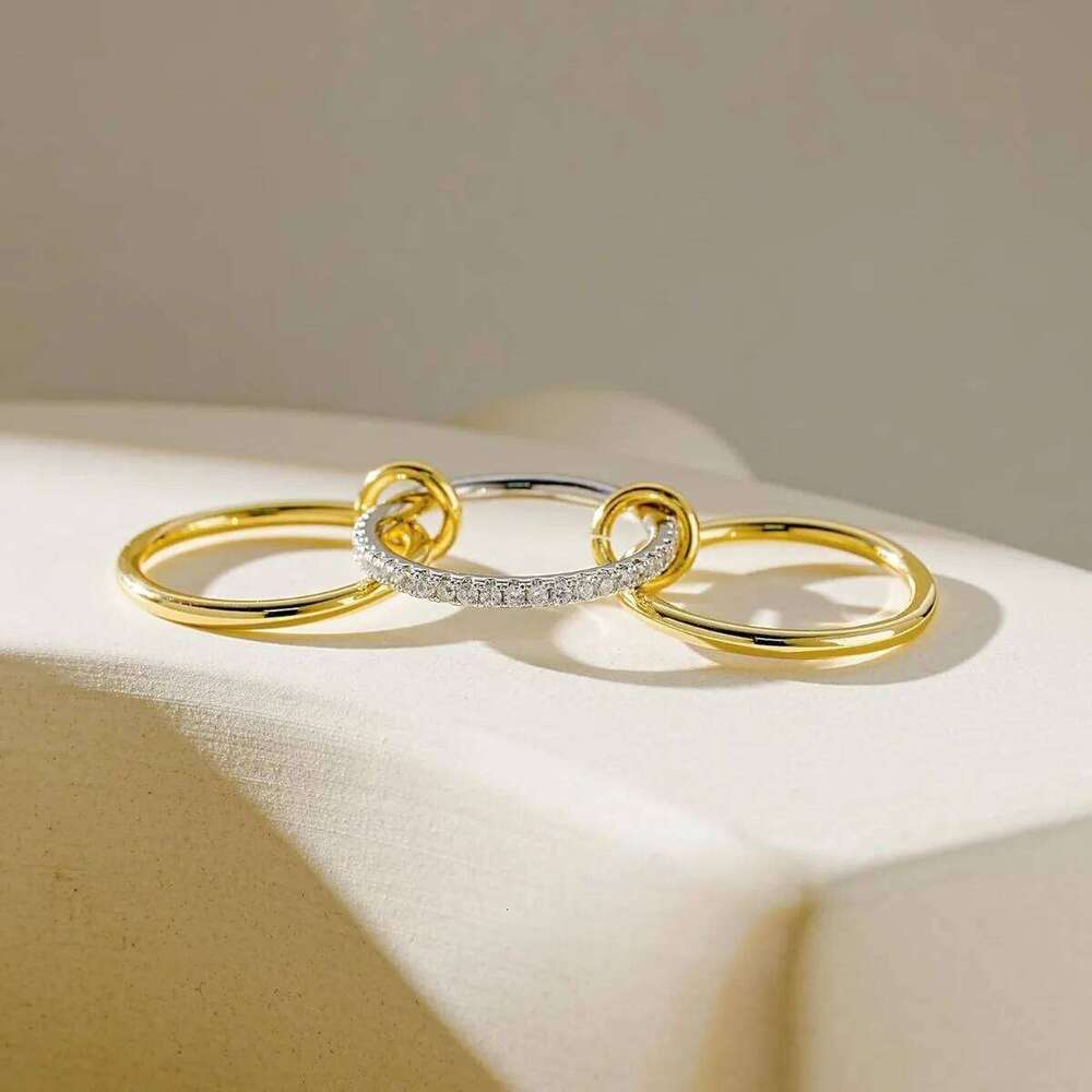 A Three-Ring Two-Color Copper Stacking Ring, Simple Stylish, Anti-Allergic And Anti-Color, Suitable For Women's Jewelry H260312