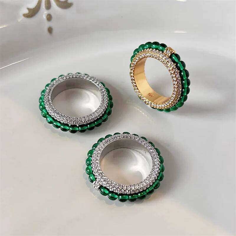 Vintage Natural Green Chalcedony Zircon for Women's Fashion Banquet All-match Index Finger Ring Exquisite Jewelry Gift H260312