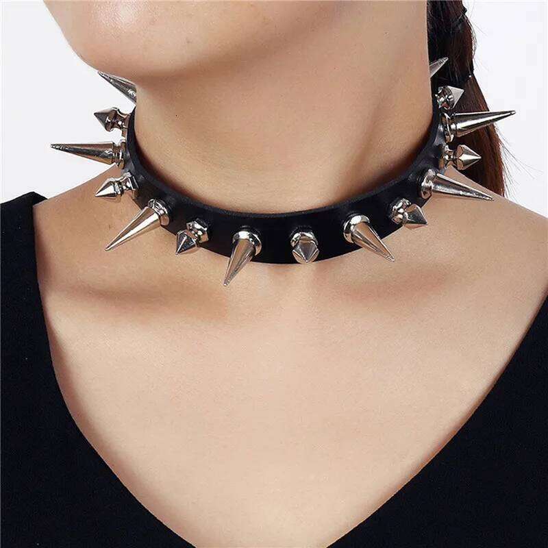 Punk Long Spike Choker Faux Leather Collar For Women Men Cool Big Rivets Studded Chocker Goth Style Necklace Accessories H260312