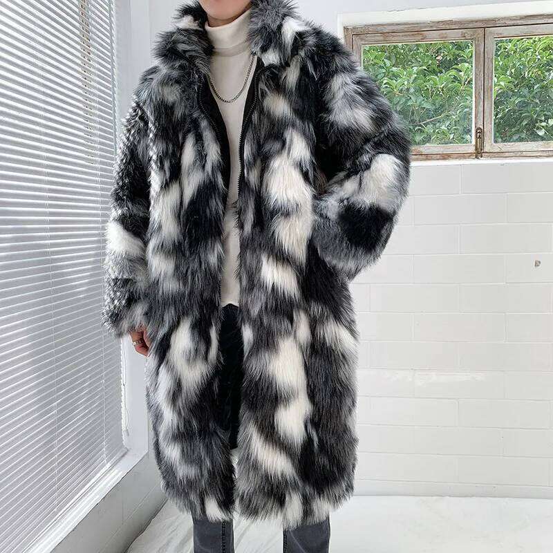 Winter Hip Hop Fur Long Hooded Jacket Men Korean Fashion Warm Thicken Trench Coat Street Casual Overcoat Z260313