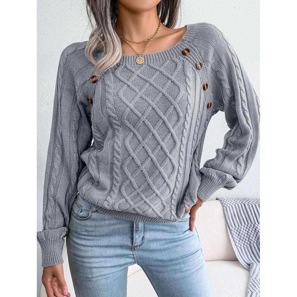 Woman Casual Plain Square Collar Buttons Long Sleeve Knitted Pullover Sweaters for Autumn Winter 2026 Fashion Women Clothes Z260313
