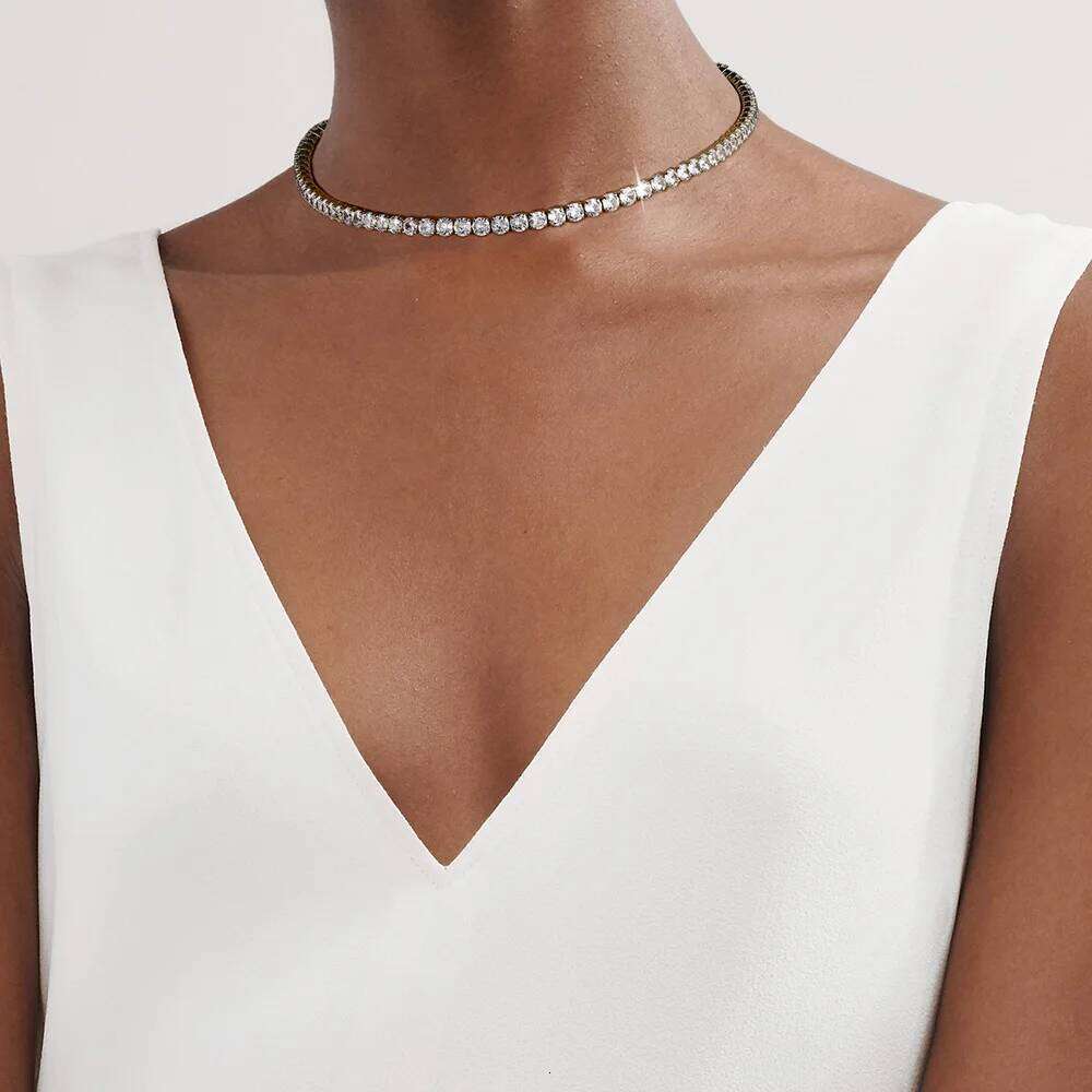 Tennis Choker Necklaces Women HipHop Iced Out AAA+ Cubic Zirconia Gold Color Crystal Chain Female Jewelry on The Neck OHN099 H260312