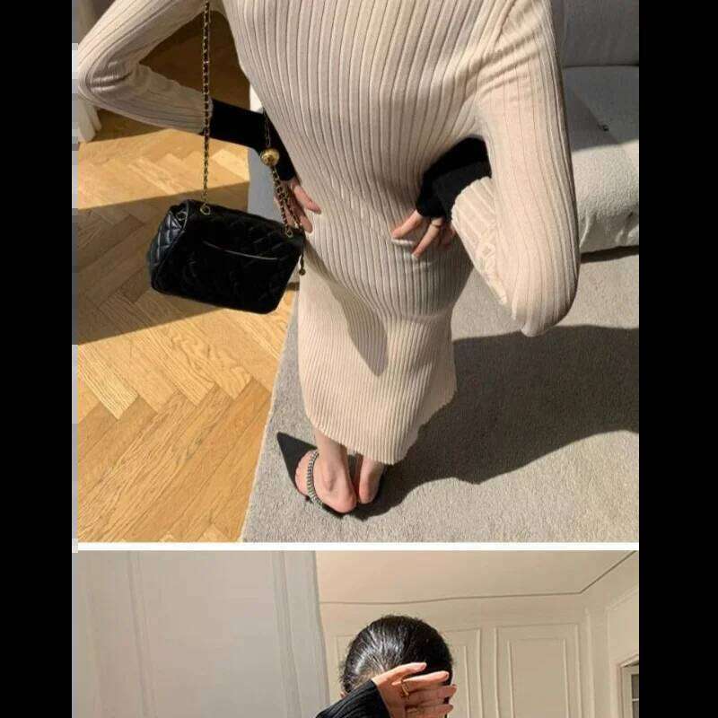 French Knit Women Autumn New Arrival Long-Sleeve Elegant Lady Long Base Sweater Dress Z260314