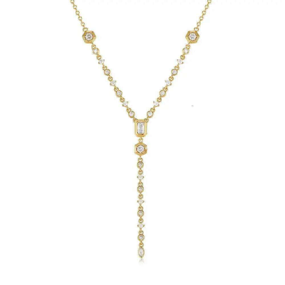 Fashion Minimalist Zirconia Oval Round Electroplated Pendant Copper Long Clavicle Necklace H260312