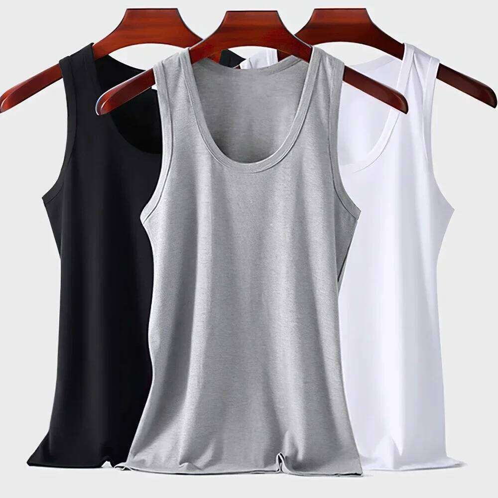 3pcs Men's Top Cotton Undershirts Breathable Solid Vest Underwear Wear Summer Sleeveless Tank A-Shirt Exercise Fitness