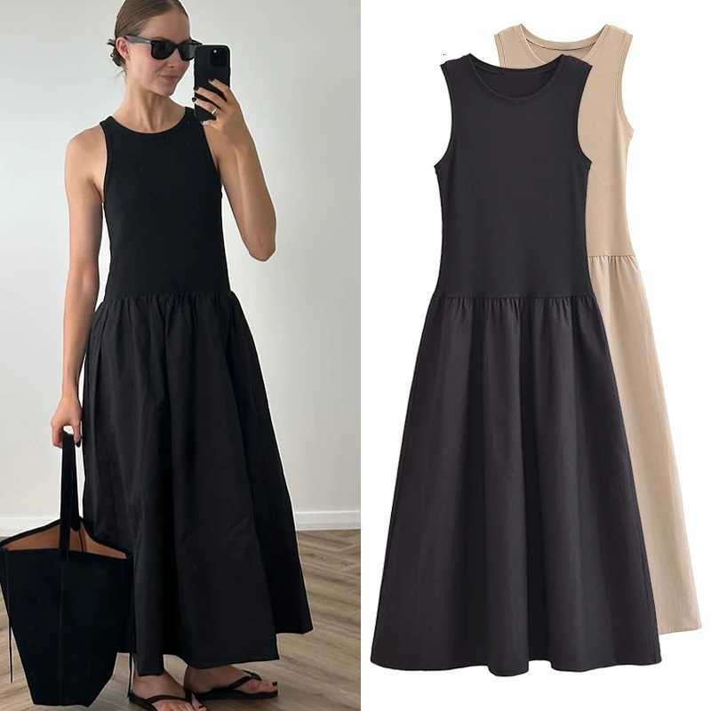 HXAO Black Dress Women Slim Simple O Neck Sleeveless Long Dress Holiday Dress Street Casual Dresses 2025 Womens Summer DressT260314