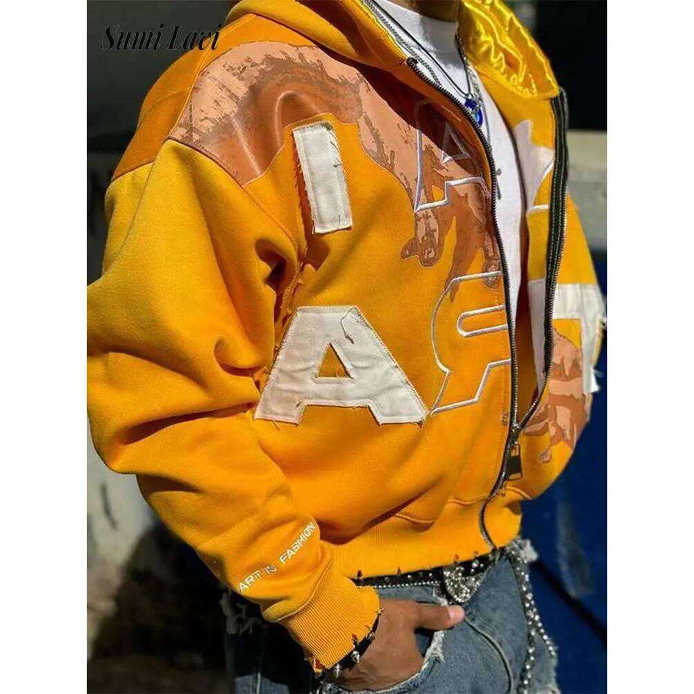 Trendy Baggy Hooded Cardigan Mens Y2K Pattern Print Loose Zip-up Hoodie Sweatshirt Men Spring Hip Hop Long Sleeve Hoodies Unisex Z260314