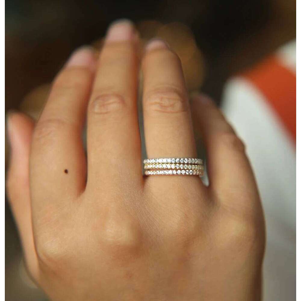 Sterling Silver thin line micro pave eternity 3 colors stack 925 silver cz ring H260312