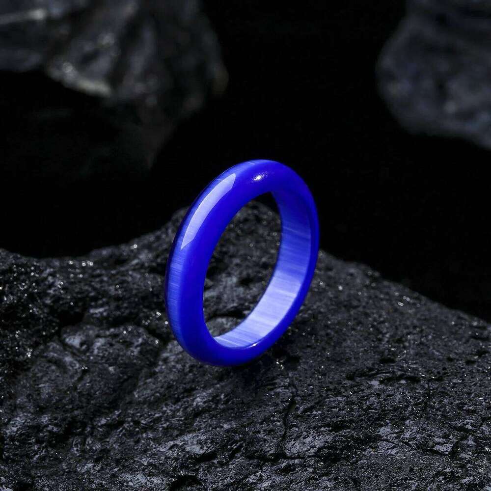 Natural Cat Eye Stone Ring Women, Genuine Gemstone Solid Band Birthstone Jewelry, Healing Crystal Gift for Her H260312