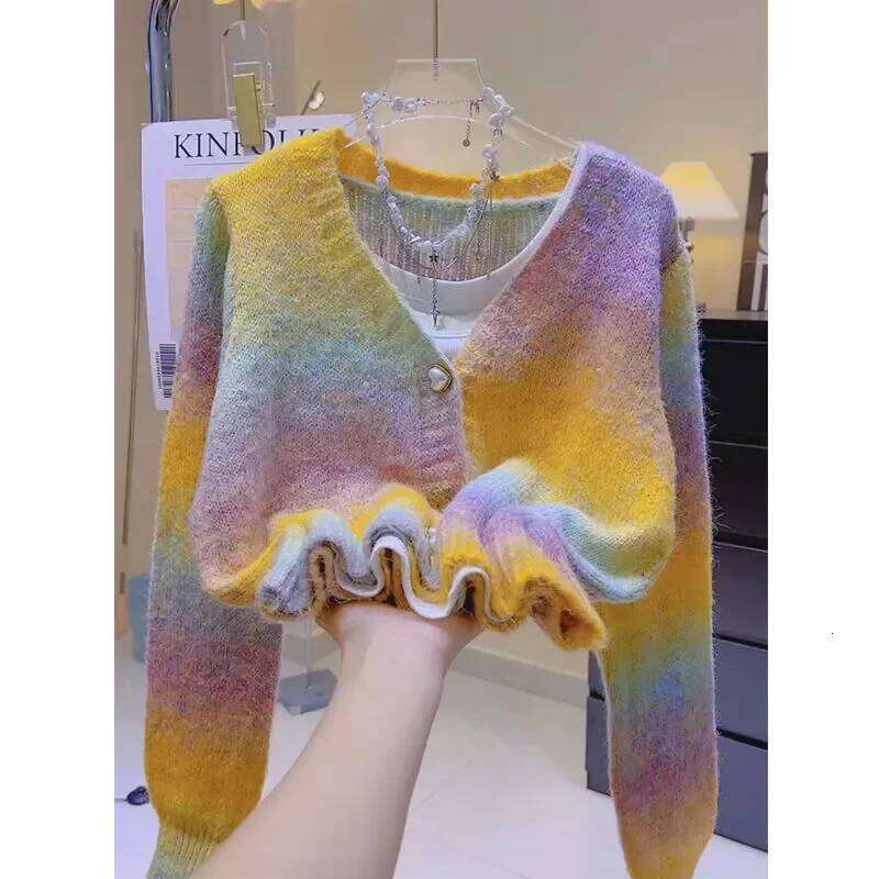 Tie-dye Gradient Color Sweater For Women Autumn Winter New Thickened Sweet Knitted Cardigan Top Z260314