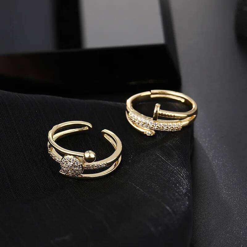 Trend Shine Zircon Nail Rings for Women Girls High Qulaity Gold Color Valentine's Day Party Gift H260312