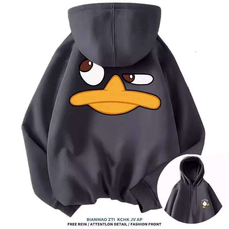 Cartoon Duck Fun Large-size Hooded Sweatshirt Men Women Autumn Winter Daily Outdoor Sports Street Casual Warm Fashion Couple Top Z260314