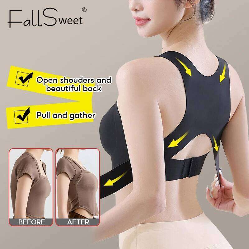 FallSweet Wireless Posture Correction Bra Women Seamless Push Up Bralette with Cross Back Support for Daily Shaping Lingerie