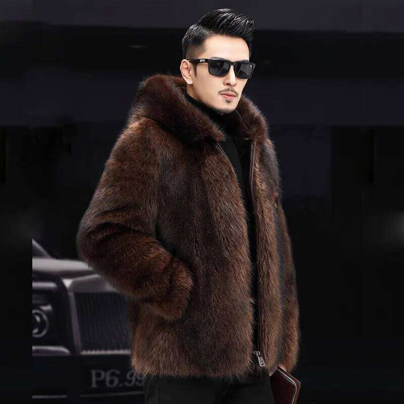 Luxury Winter Warm Faux Men Hooded Thick Fur Coat Jacket Plus Size Branded Zipper Men's Clothing Slim Z260313
