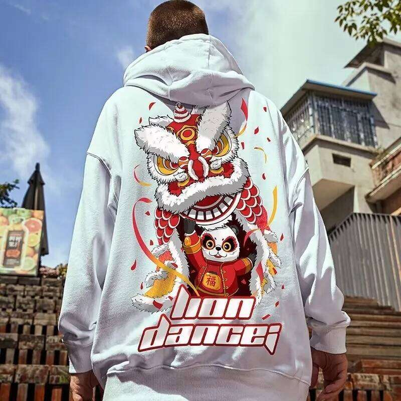 M-8XL American Fashion Hoodie China-Chic Element Giant Panda Print Loose Warm Hooded Sweatshirt Z260314