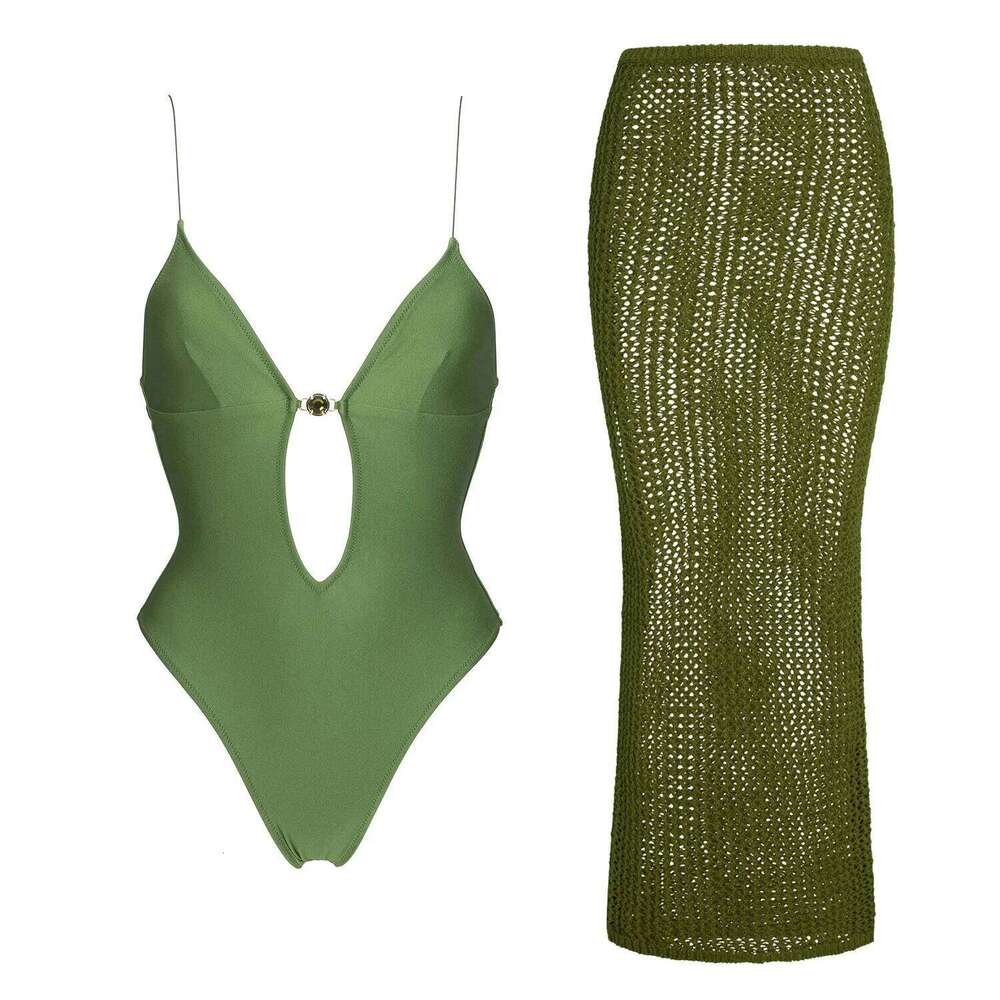 3Pcs Green Bikini 2026 Bandeau Biquini Women Sexy Swimsuit Push Up Swimwear Female Crochet Skirt Bathing Suit Beachwear 26H0313