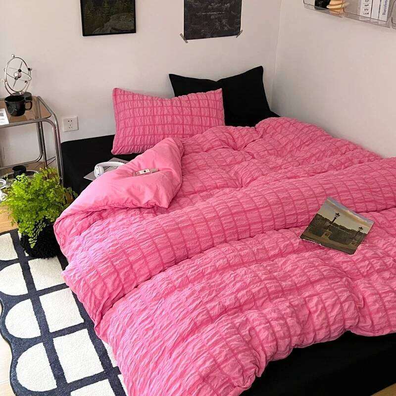 Check Bubble Fabric Pucker Duvet Pillowcase Bedding Set Bed Sheet Quilt Cover Single Queen King Size 4 Pieces Sets H260312 - view 4