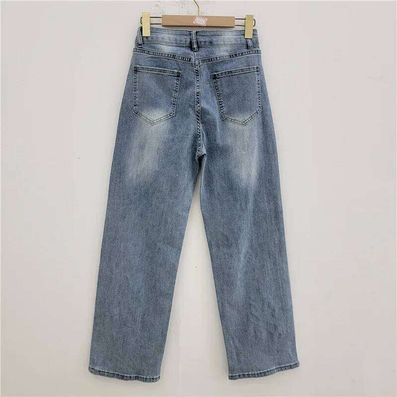 YEAE Women's Jeans High Waist Straight Flowers Shape Hollow Out Rhinestone Wide Leg Denim Pants 2025 New Fashion Spring Z260313