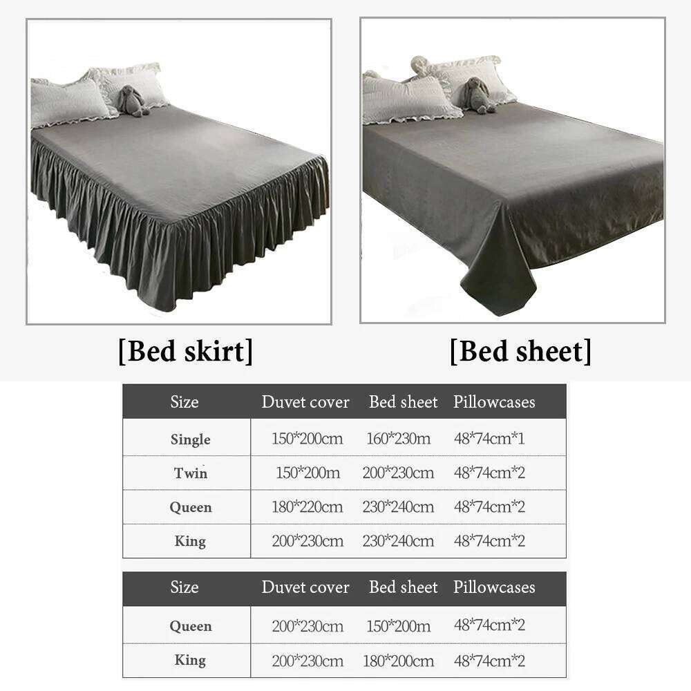Pink Ruffled Seersucker Duvet Cover Set 3/4pcs Soft Lightweight Down Alternative Grey Bedding with Bed Skirt and Pillowcases H260311 H260312 - view 7