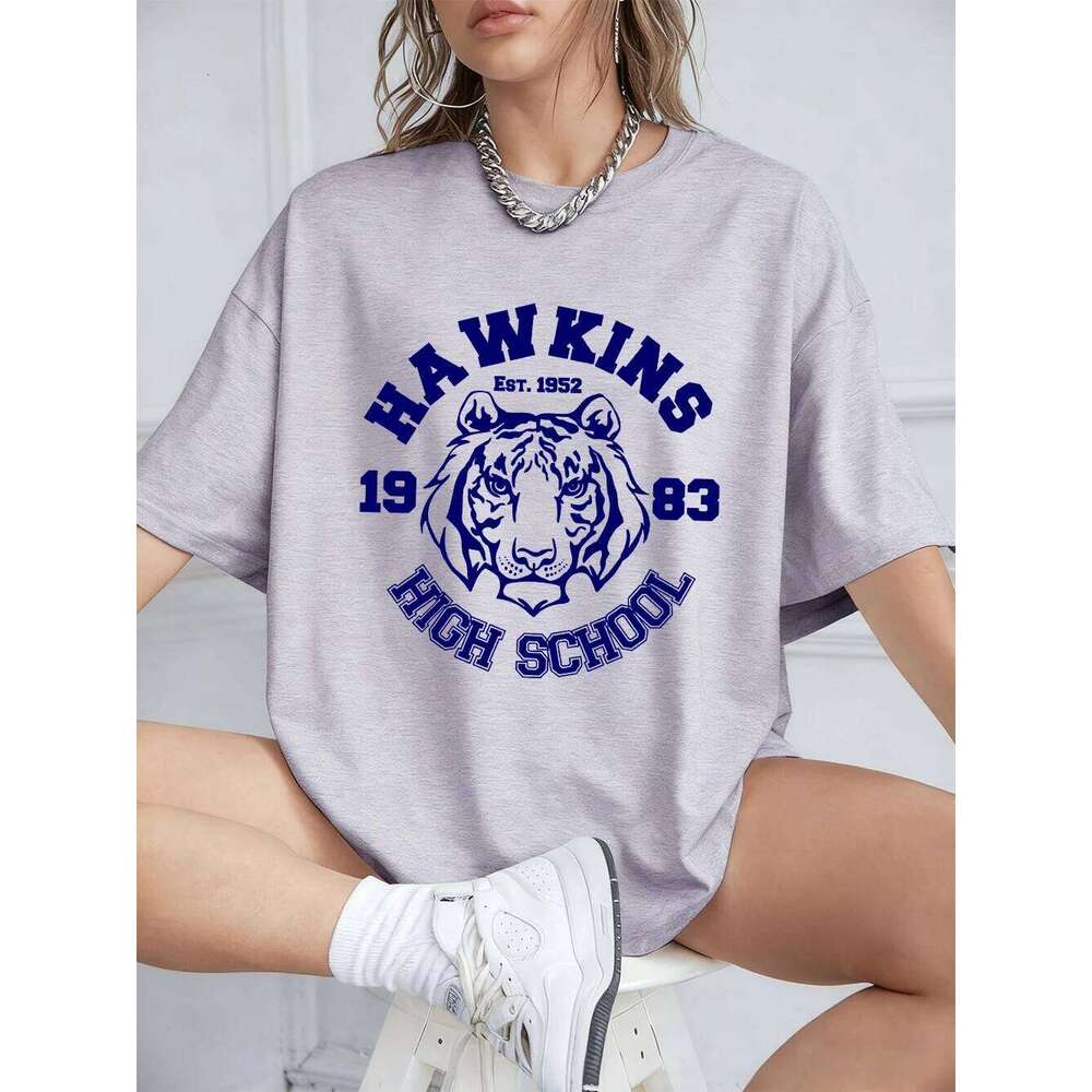 Hawkins High School Prints Cotton T-Shirts Women Summer Short Sleeve Tops O-Neck Comfortable Loose T Shirt Casual Womans Clothes Z260314