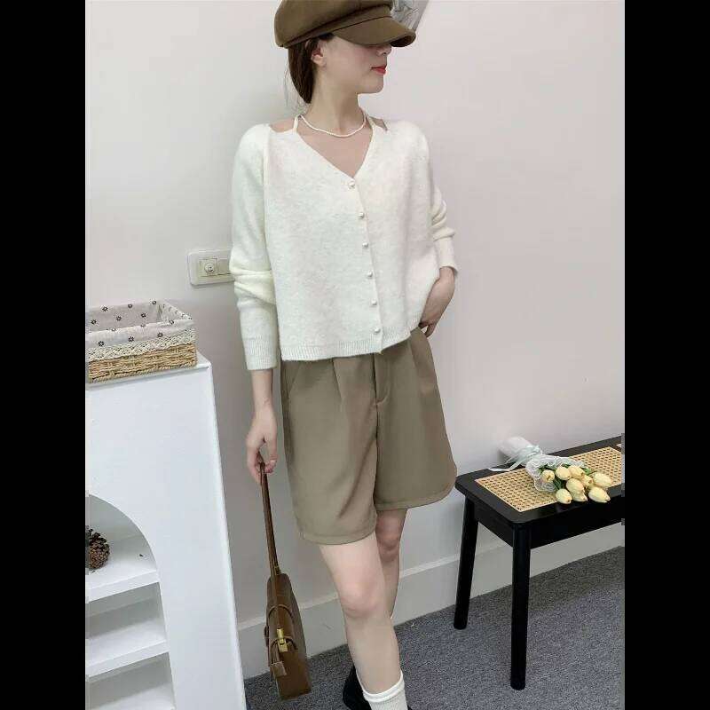 V-neck Knitted Cardigan Women's Autumn and Winter Solid Color Long-sleeved Fashion Top Z260313