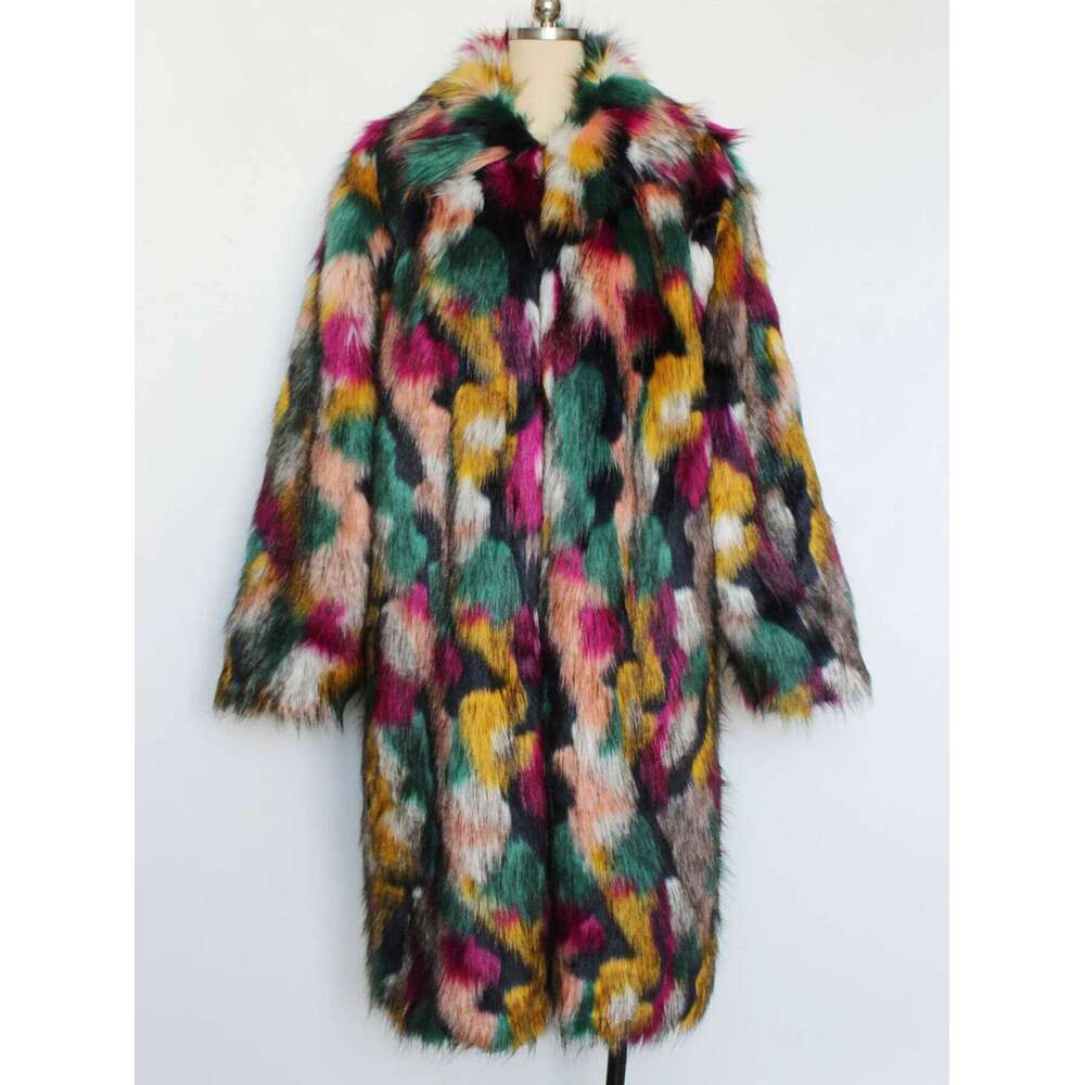 Europe and America Fashion Men's Colorful Thicken Casual Trendy Loose Turn-down Collar Long Sleeve Faux Fur Coats Male Clothes Z260313