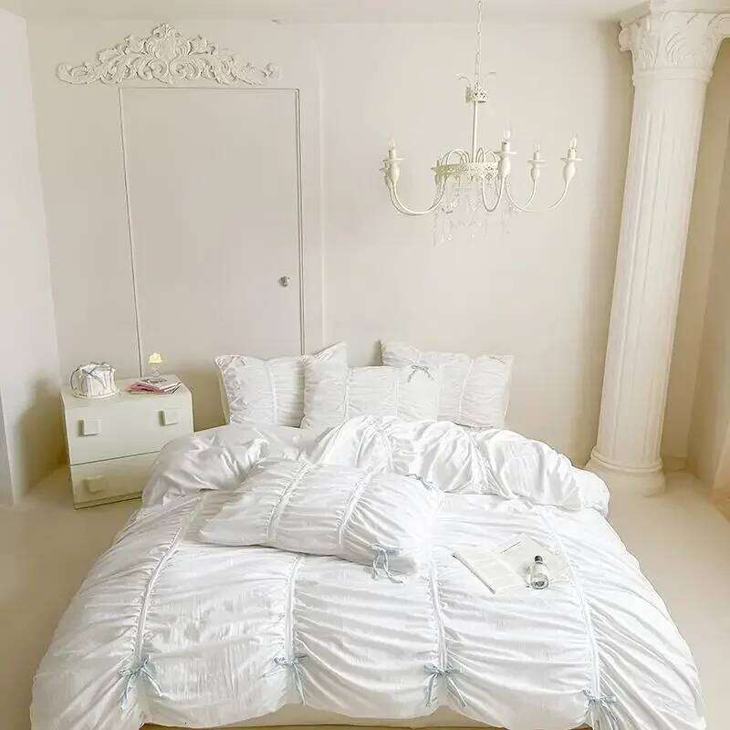 Ruffles Pleated White Duvet Cover Double Queen King Twin Cotton Microfiber Bedding Set Flat/Fitted Sheet Pillowcases H260312 - view 5