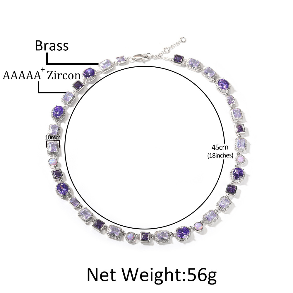 Fashion Light Fashionable Women's Accessories Luxury High-End 10Mm Geometric Purple Gemstone Necklace Unisex Hip-Hop Trendy Jewelry