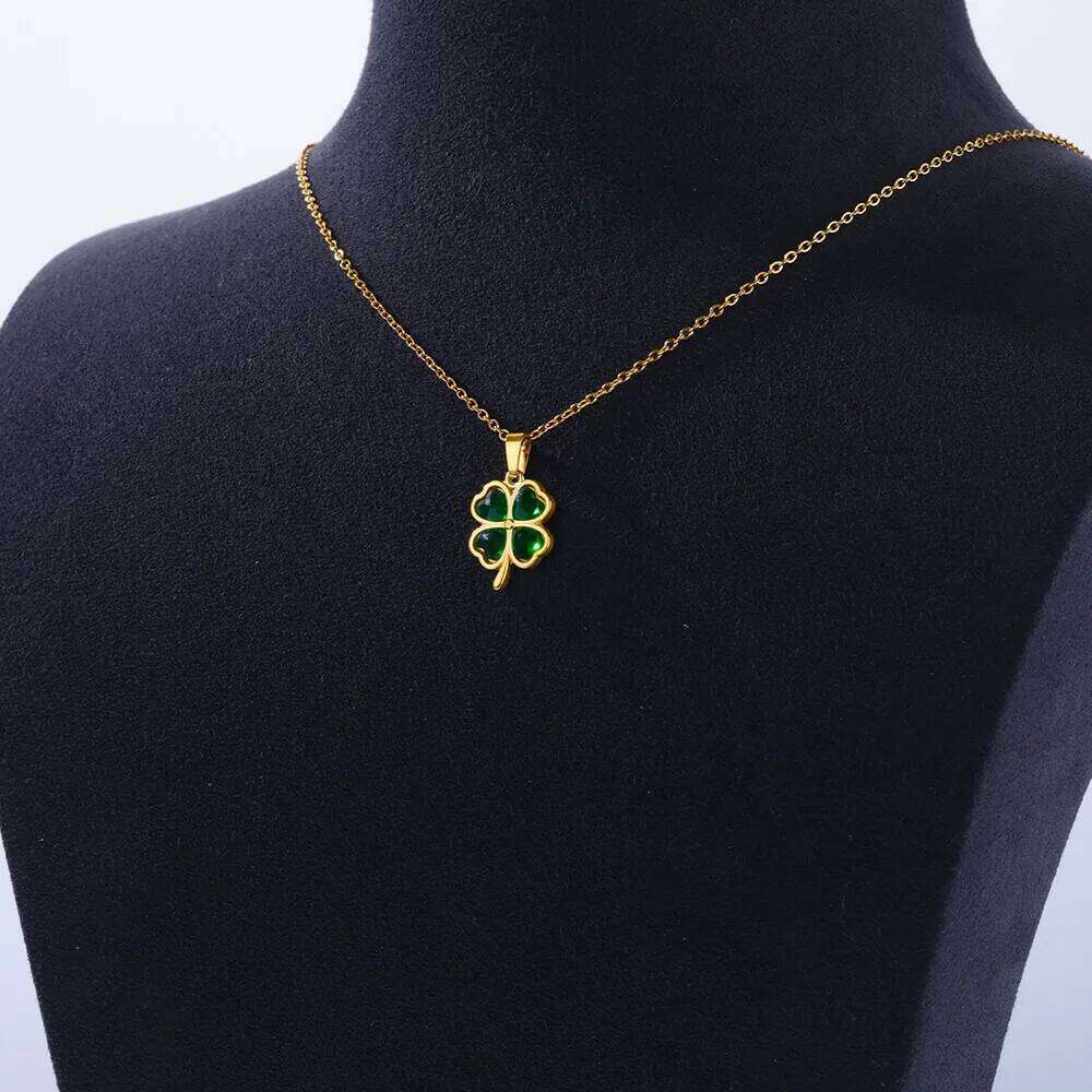 Cr Stainless Steel Necklaces For Women Green Zircon Gold Color Quality Jewelry Pendant Necklace Gift Free Shipping H260312