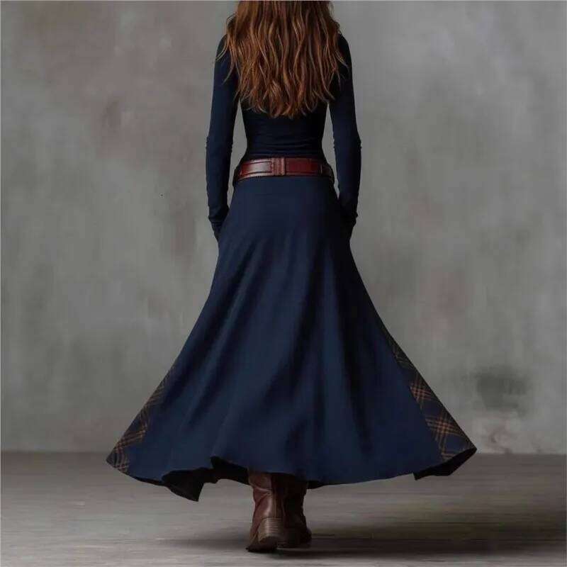 Women's Autumn Fashion New Slim Fit Flip Neck Sleeve Retro Style Commuter Button Chic Party Long Dress Z260314