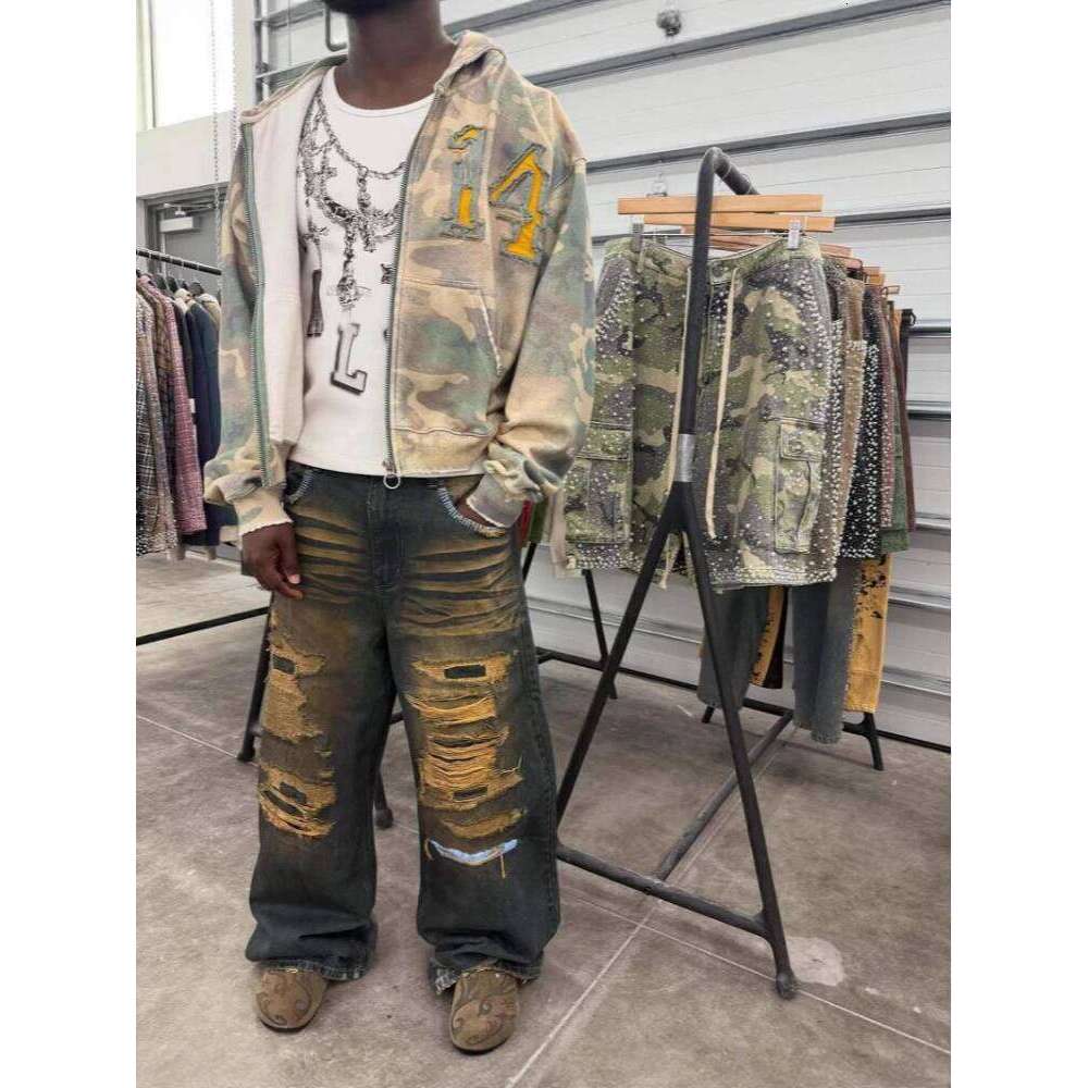 Europe America autumn and winter couple camouflage hoodie loose cardigan hooded sweater retro coat Z260314