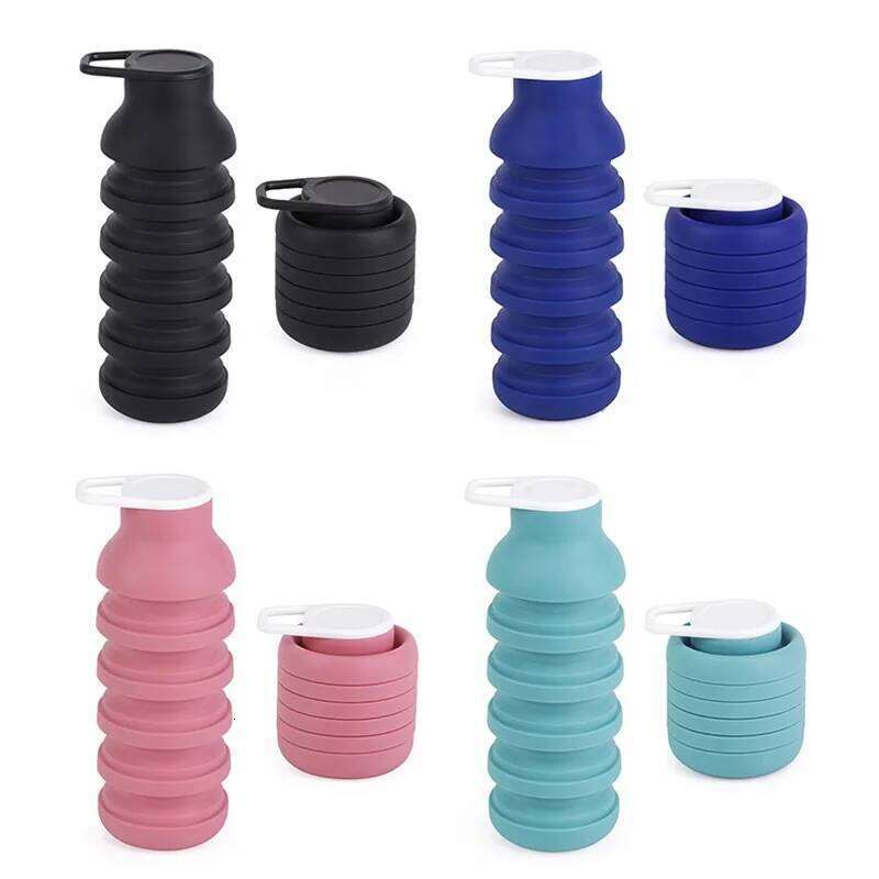 Creative Folding Outdoor Travel Silicone Sports Kettle Portable Hiking Cup with Carabiner Clip Cycling Water Bottle Z260313
