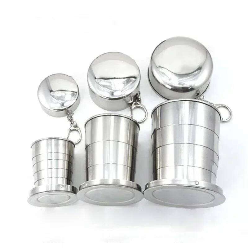75/150/250ML Stainless Steel Folding Camping Cookware Retractable Teacups Teaware Camp Utensils Tableware Folded Cup Z260314